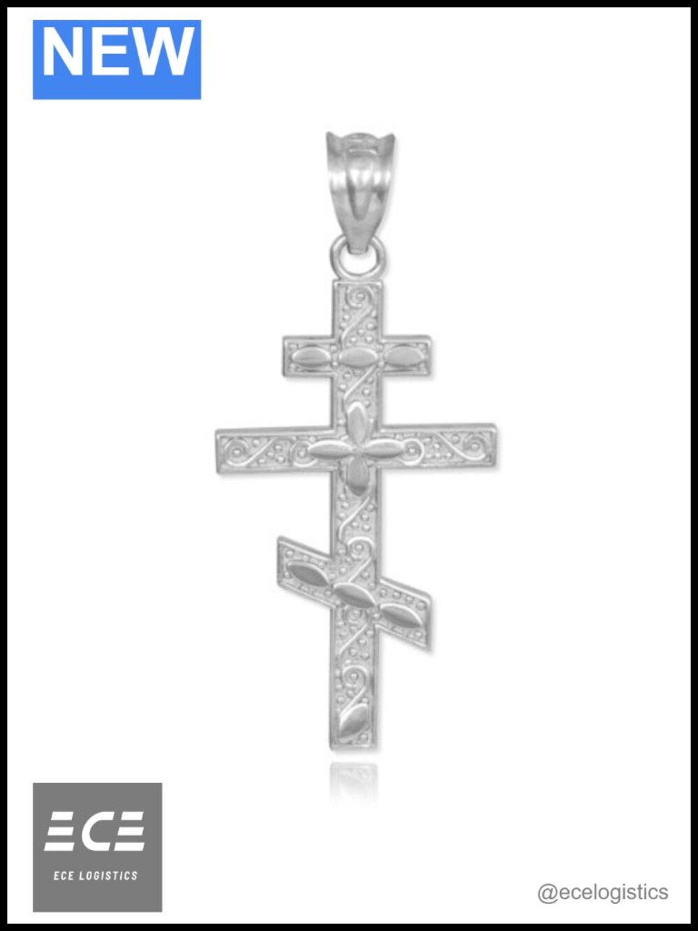 14k White Gold Russian Orthodox Cross Pendant Solid Gold USA